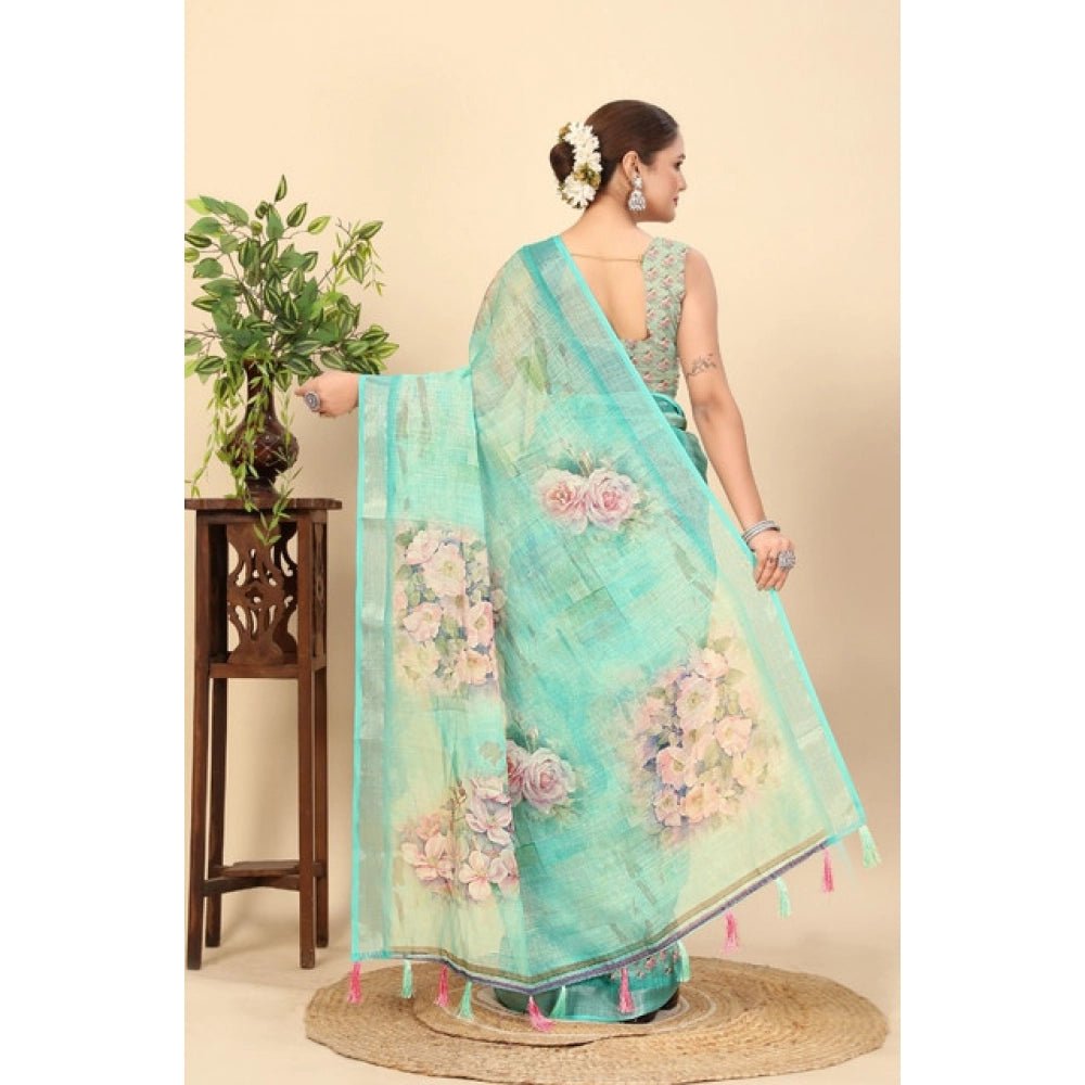 Floral Printed Saree With Unstitched Blouse 5.5Mtr (Multicolor) - Image 3