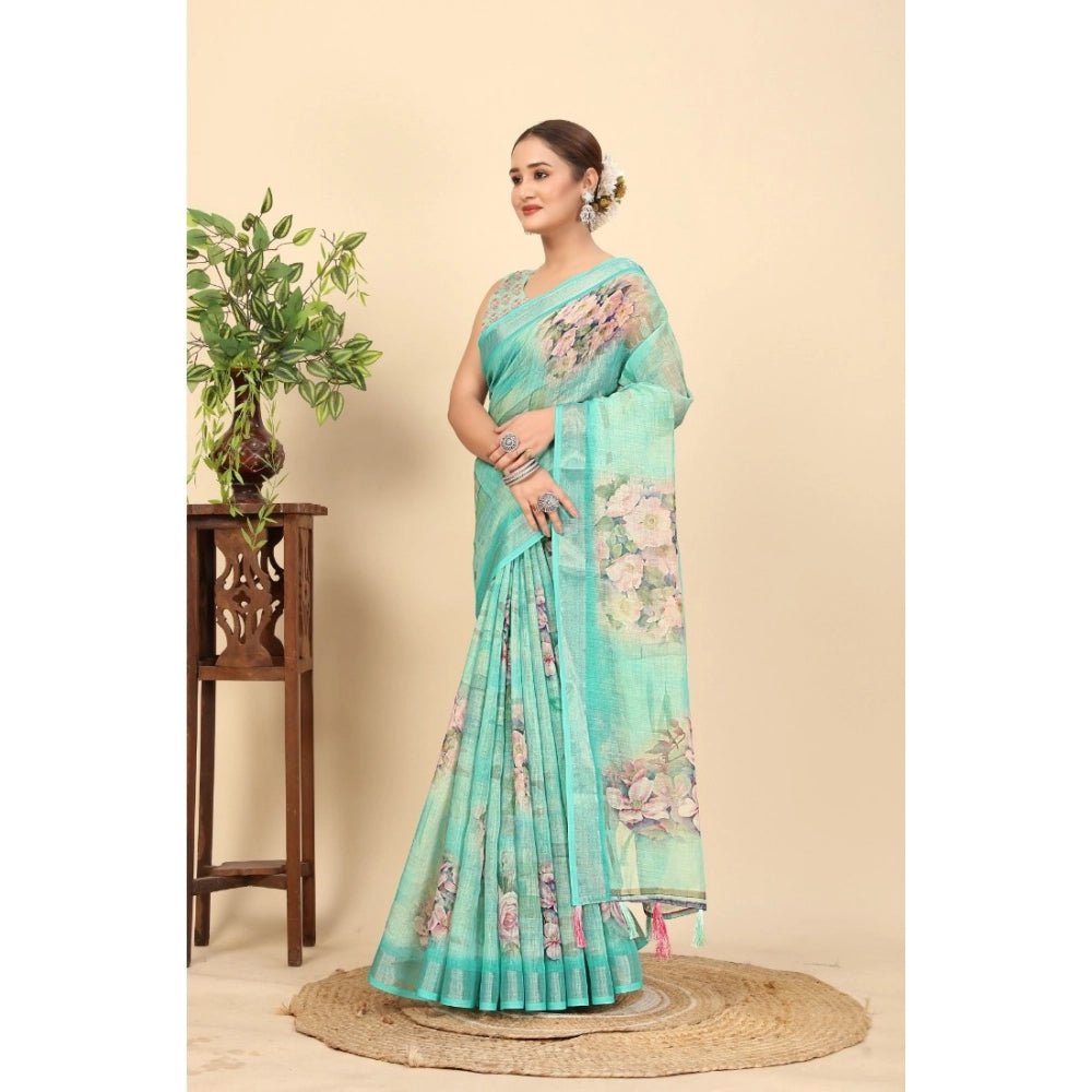 Floral Printed Saree With Unstitched Blouse 5.5Mtr (Multicolor) - Image 4