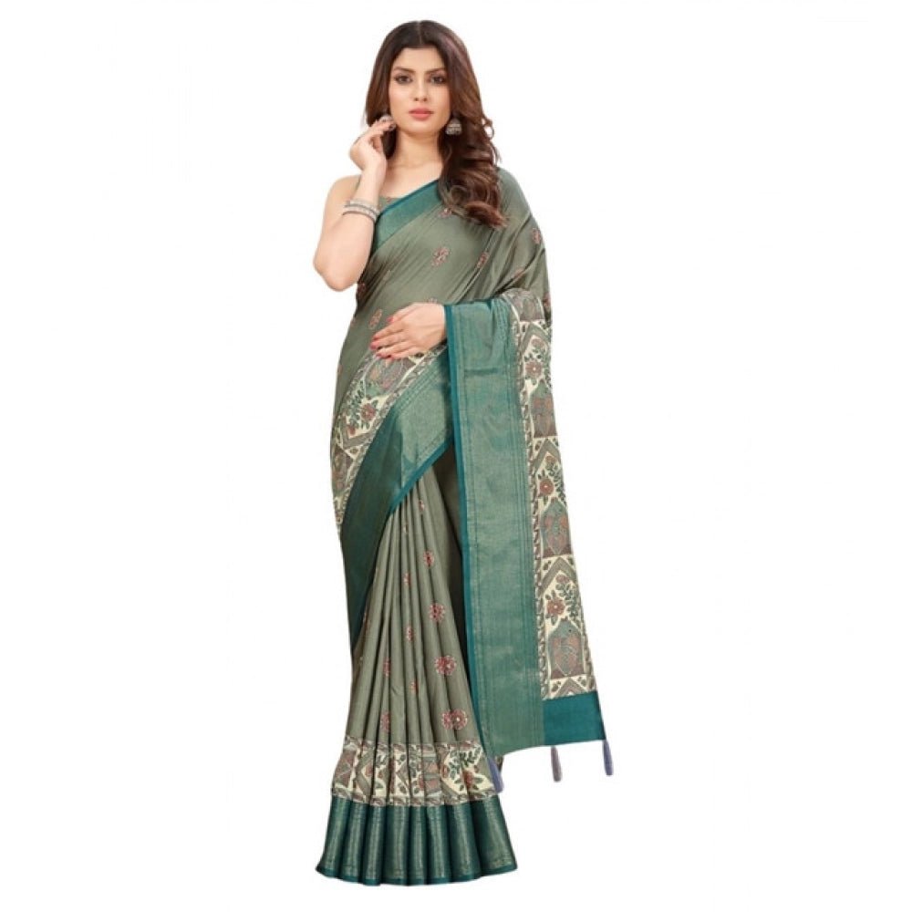 Printed Saree With Unstitched Blouse 5.5Mtr (Multicolor) - Image 2