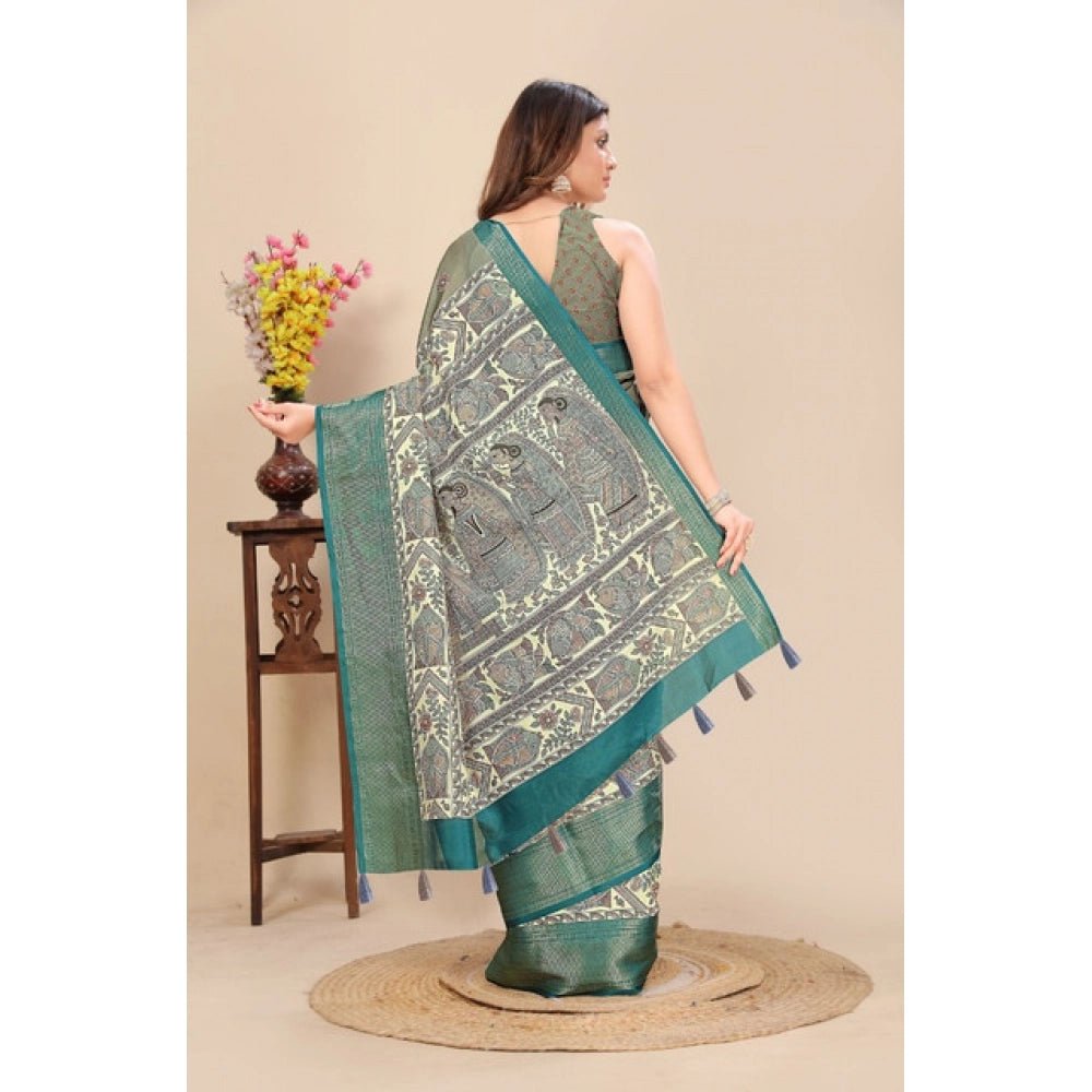 Printed Saree With Unstitched Blouse 5.5Mtr (Multicolor) - Image 3