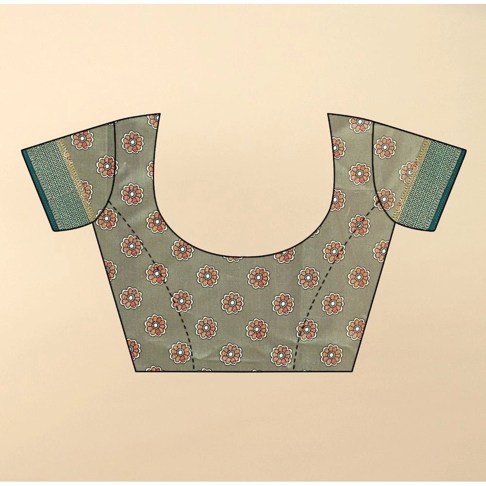 Printed Saree With Unstitched Blouse 5.5Mtr (Multicolor) - Image 4