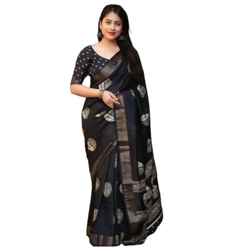 Printed Saree With Unstitched Blouse 5.5Mtr (Black) - Image 2