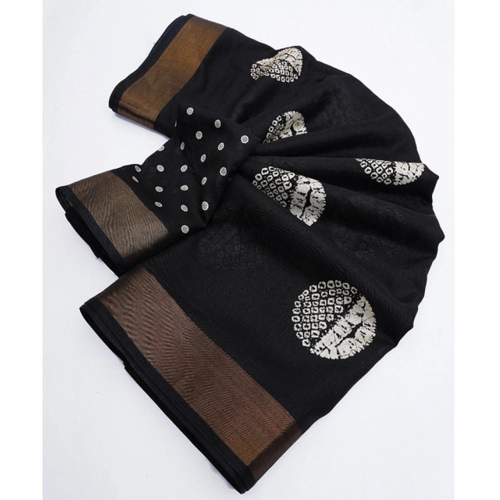 Printed Saree With Unstitched Blouse 5.5Mtr (Black) - Image 3