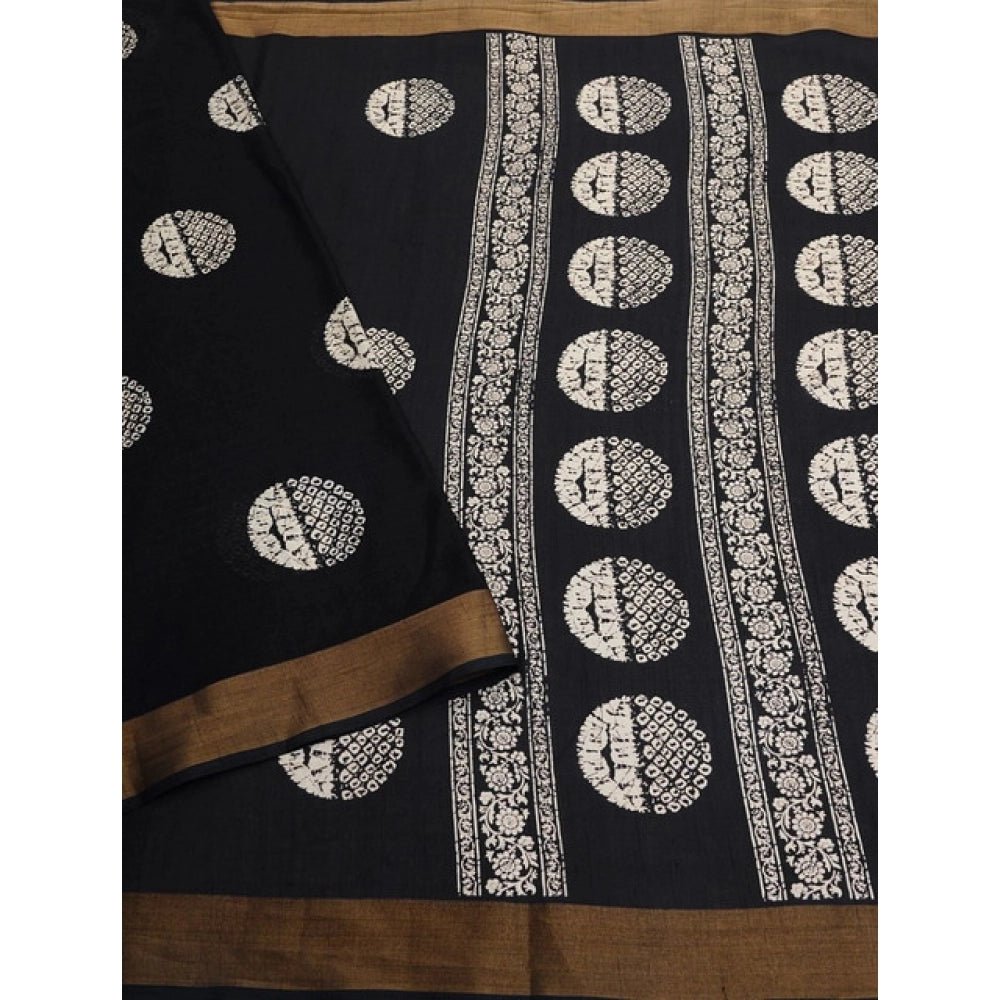 Printed Saree With Unstitched Blouse 5.5Mtr (Black) - Image 5