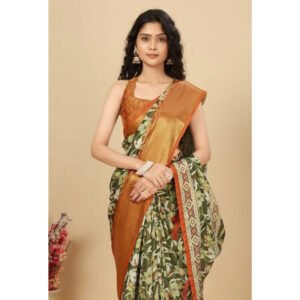Floral Printed Saree With Unstitched Blouse 5.5Mtr (Multicolor)