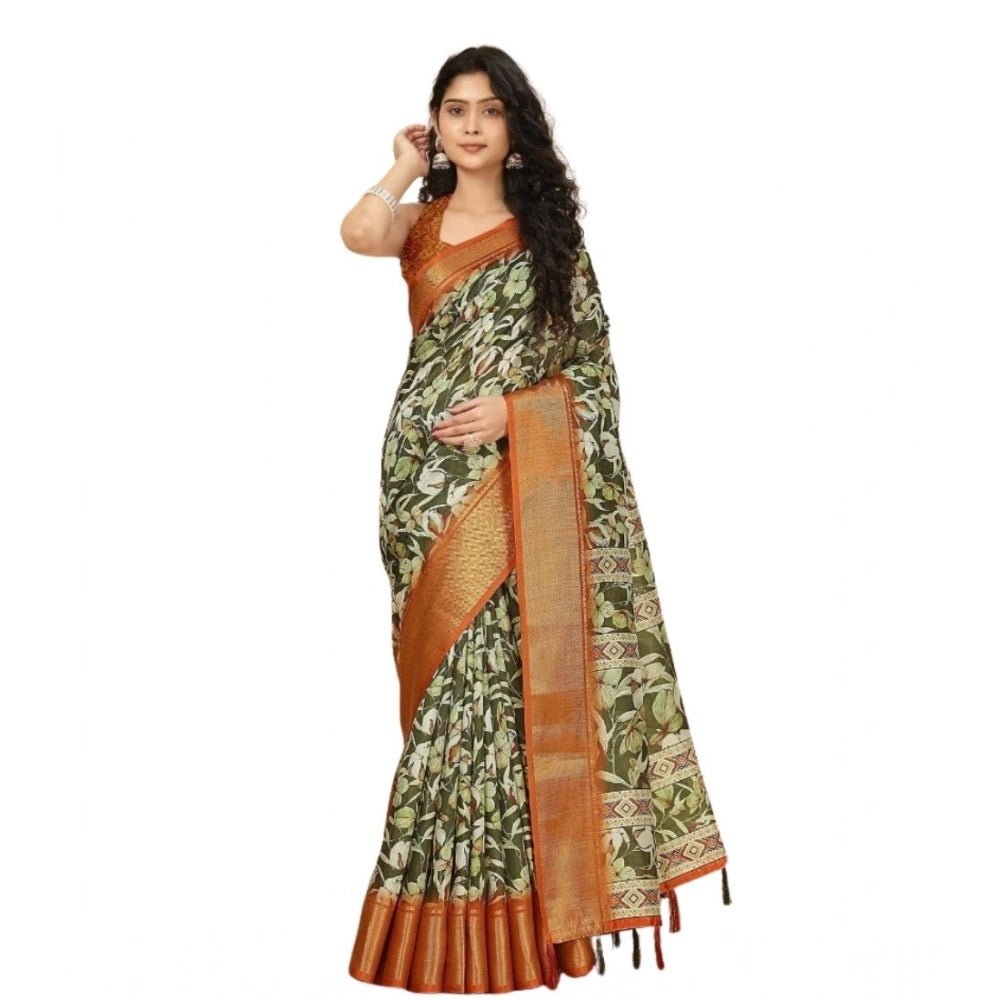 Floral Printed Saree With Unstitched Blouse 5.5Mtr (Multicolor) - Image 2