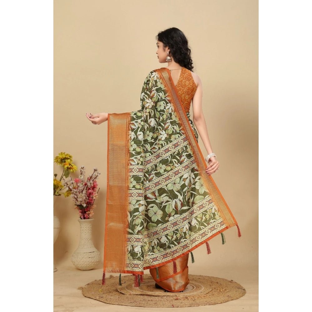 Floral Printed Saree With Unstitched Blouse 5.5Mtr (Multicolor) - Image 3