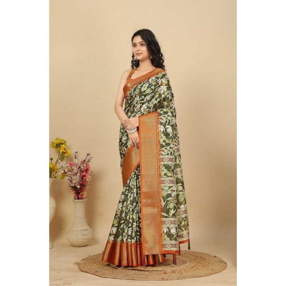 Floral Printed Saree With Unstitched Blouse 5.5Mtr (Multicolor) - Image 4