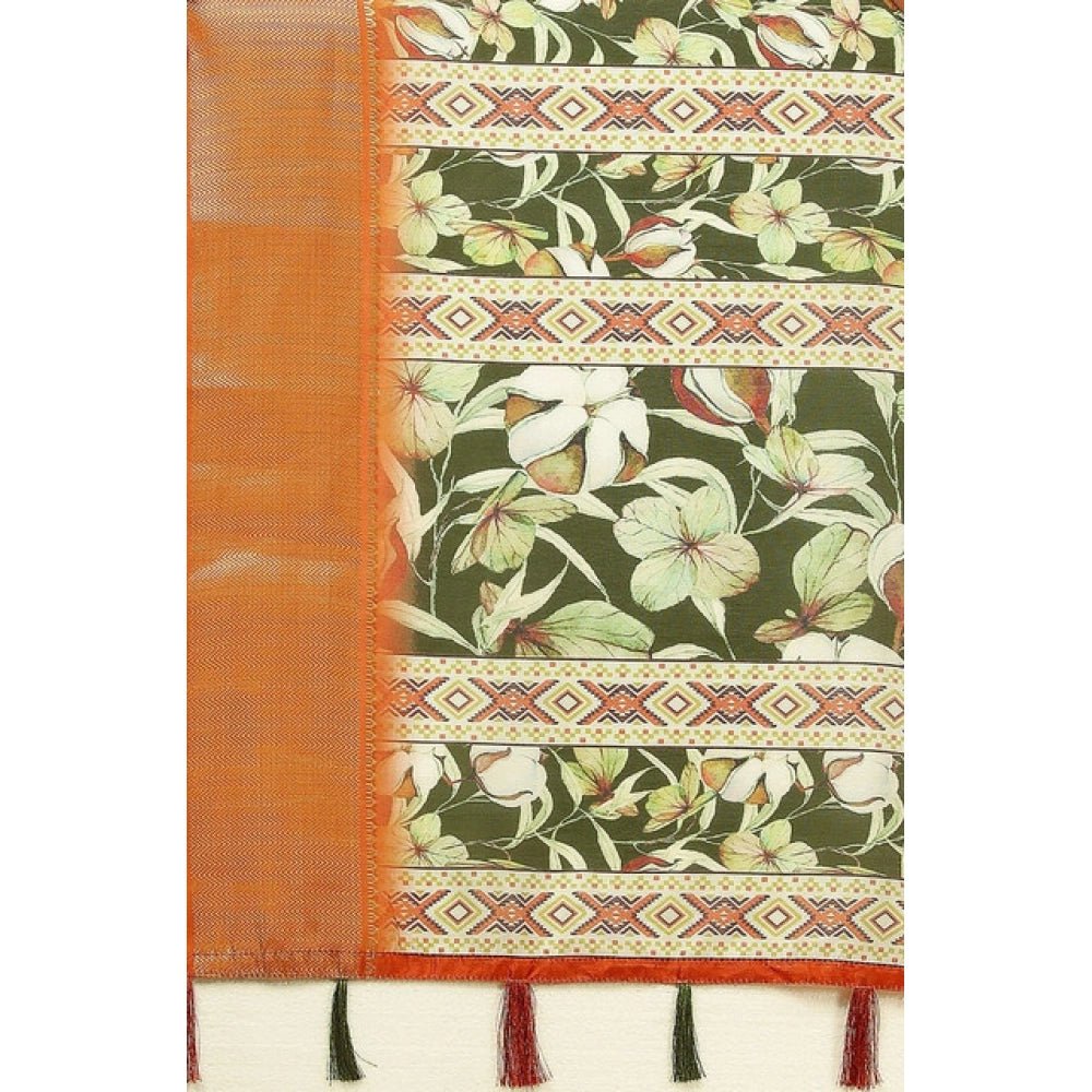 Floral Printed Saree With Unstitched Blouse 5.5Mtr (Multicolor) - Image 6