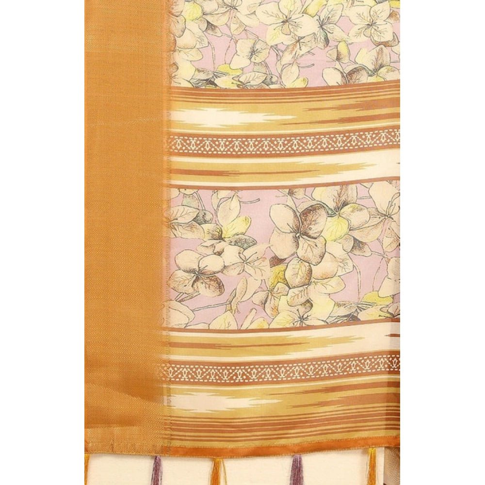 Floral Printed Saree With Unstitched Blouse 5.5Mtr (Lavender) - Image 5