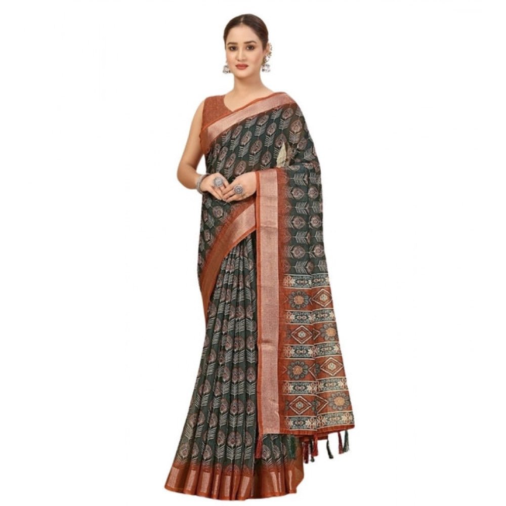 Printed Saree With Unstitched Blouse 5.5Mtr (Multicolor) - Image 2
