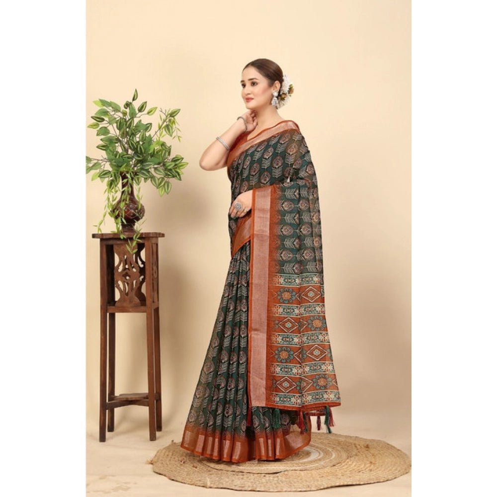Printed Saree With Unstitched Blouse 5.5Mtr (Multicolor) - Image 3