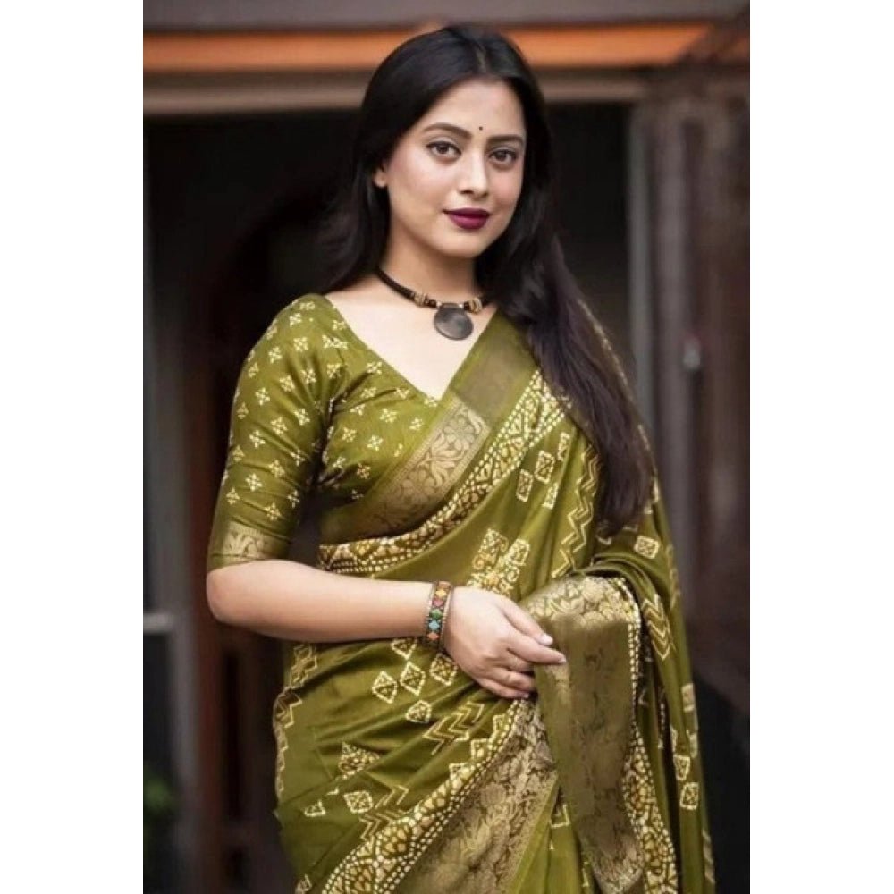 Printed Saree With Unstitched Blouse 5.5Mtr (Green)