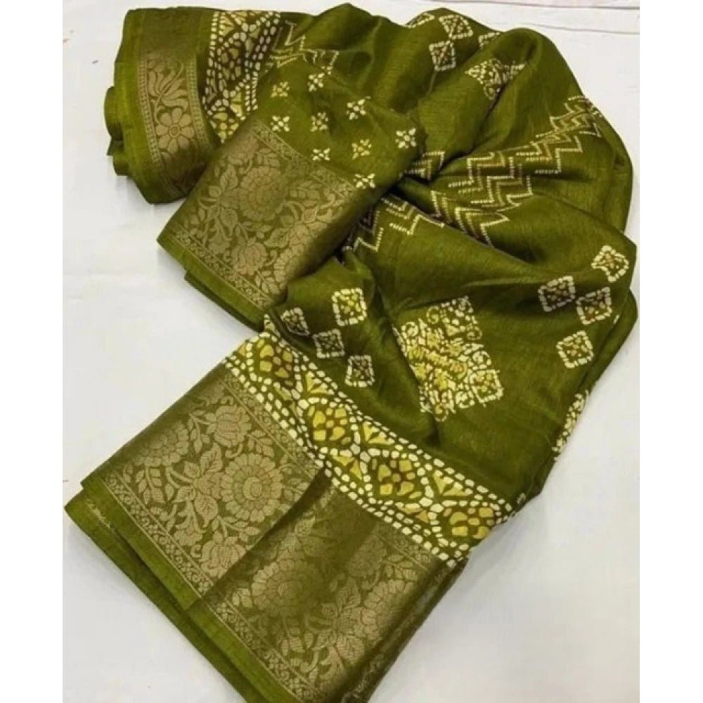 Printed Saree With Unstitched Blouse 5.5Mtr (Green) - Image 3