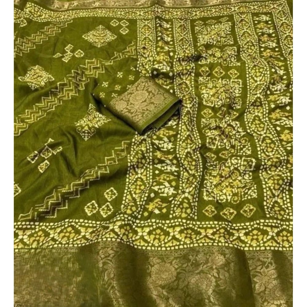 Printed Saree With Unstitched Blouse 5.5Mtr (Green) - Image 5