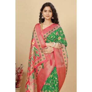 Printed Saree With Unstitched Blouse 5.5Mtr (Green)