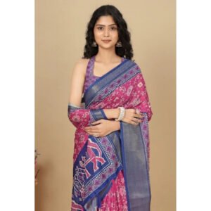 Printed Saree With Unstitched Blouse 5.5Mtr (Pink)