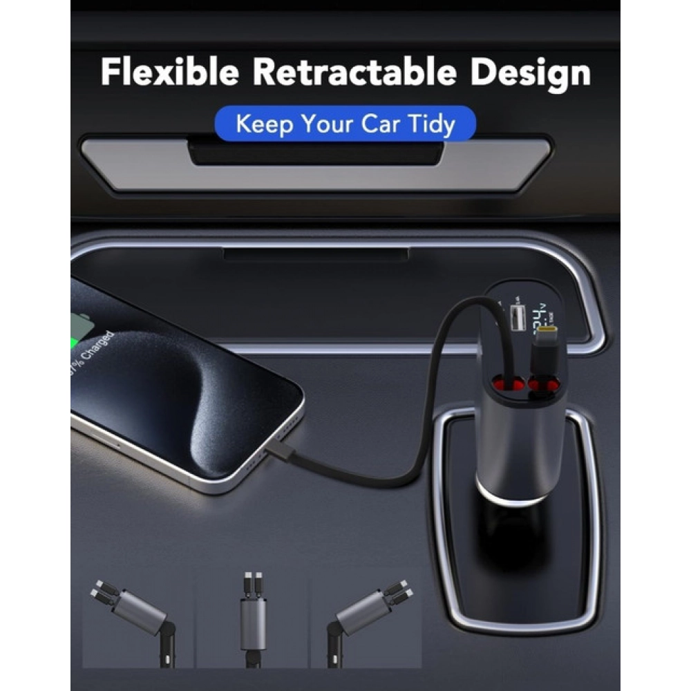 Generic Retractable Car Charger (Grey) - Image 3