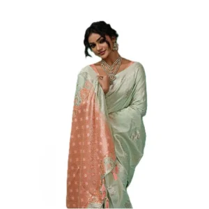 Linen Cotton Printed Saree With Unstitched Blouse 5.5Mtr (Pista Green)