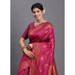 Silk Printed Saree With Unstitched Blouse 5.5Mtr (Magenta)