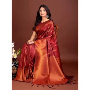 Banarasi Silk Printed Saree With Unstitched Blouse 5.5Mtr (Maroon)