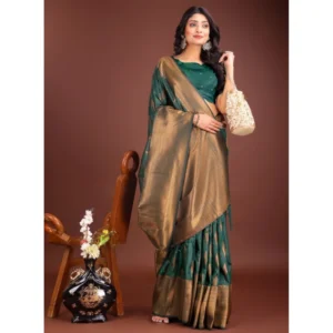 Banarasi Silk Printed Saree With Unstitched Blouse 5.5Mtr (Green)