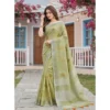 Linen Embroidered Saree With Unstitched Blouse 5.5Mtr (Light Green)