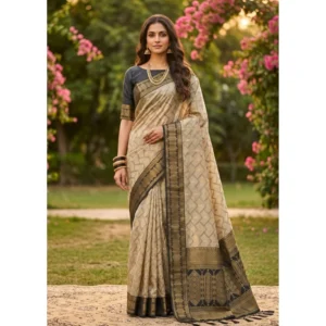 Cotton Printed Saree With Unstitched Blouse 5.5Mtr (Multicolor)
