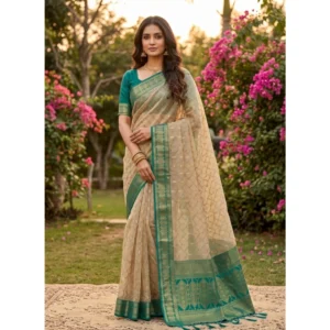 Cotton Printed Saree With Unstitched Blouse 5.5Mtr (Multicolor)