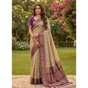 Cotton Printed Saree With Unstitched Blouse 5.5Mtr (Multicolor)