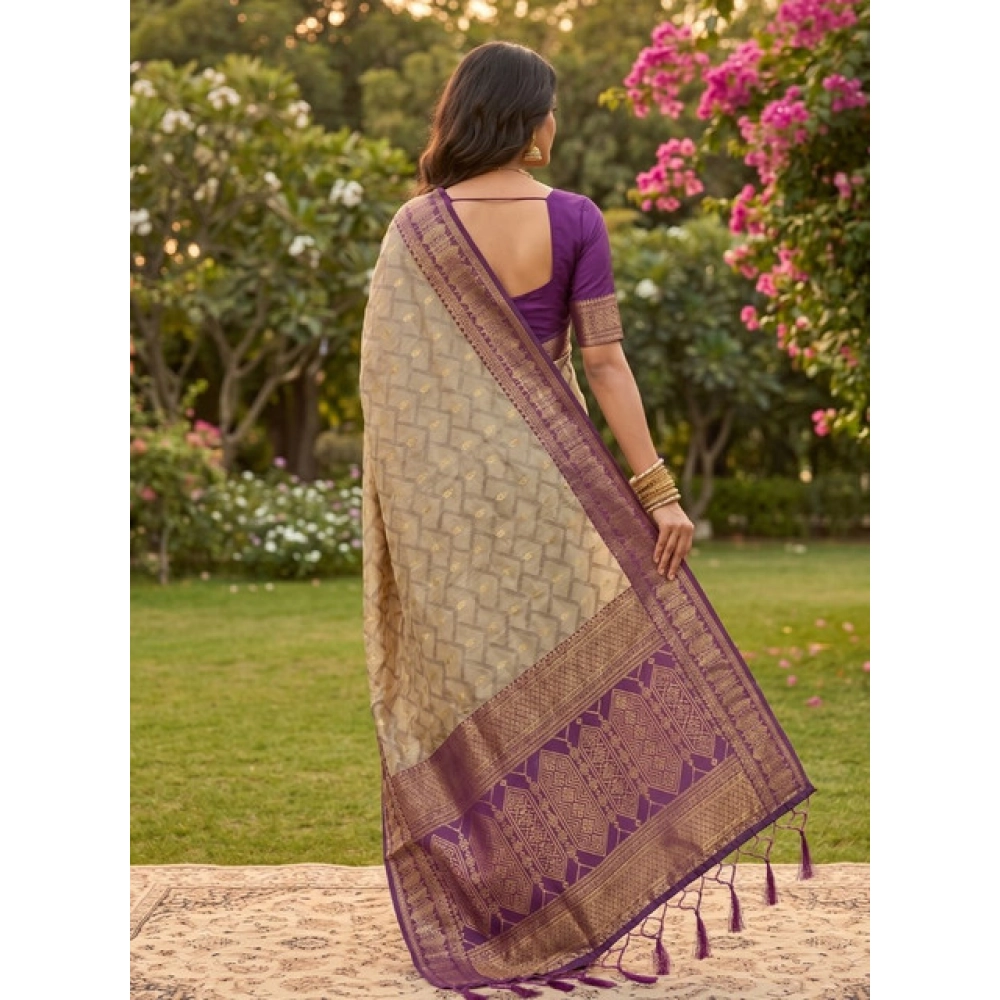Cotton Printed Saree With Unstitched Blouse 5.5Mtr (Multicolor) - Image 4