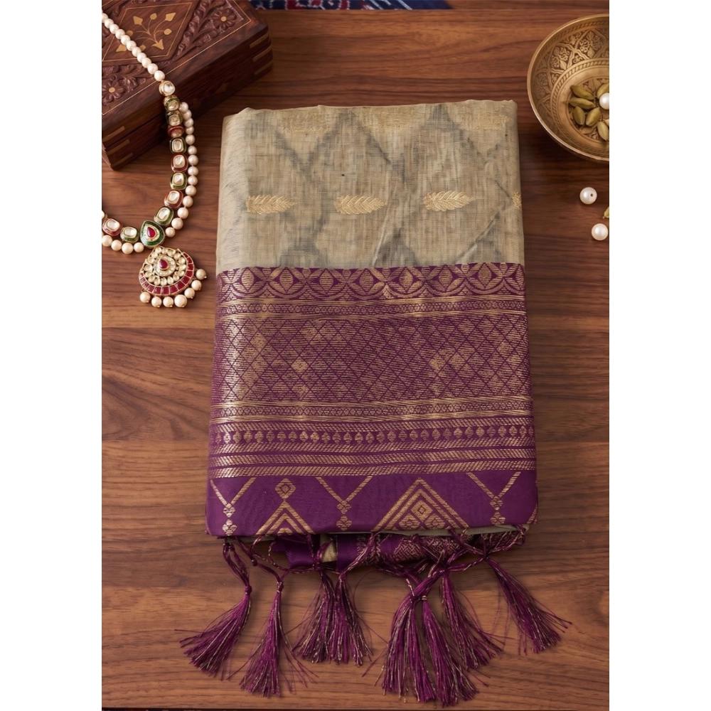 Cotton Printed Saree With Unstitched Blouse 5.5Mtr (Multicolor) - Image 3