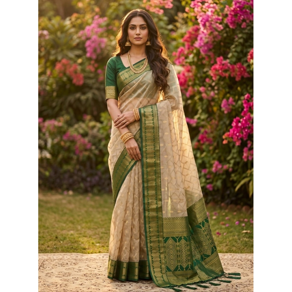 Cotton Printed Saree With Unstitched Blouse 5.5Mtr (Multicolor)