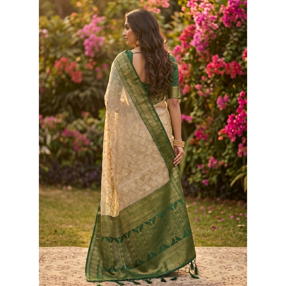Cotton Printed Saree With Unstitched Blouse 5.5Mtr (Multicolor) - Image 4