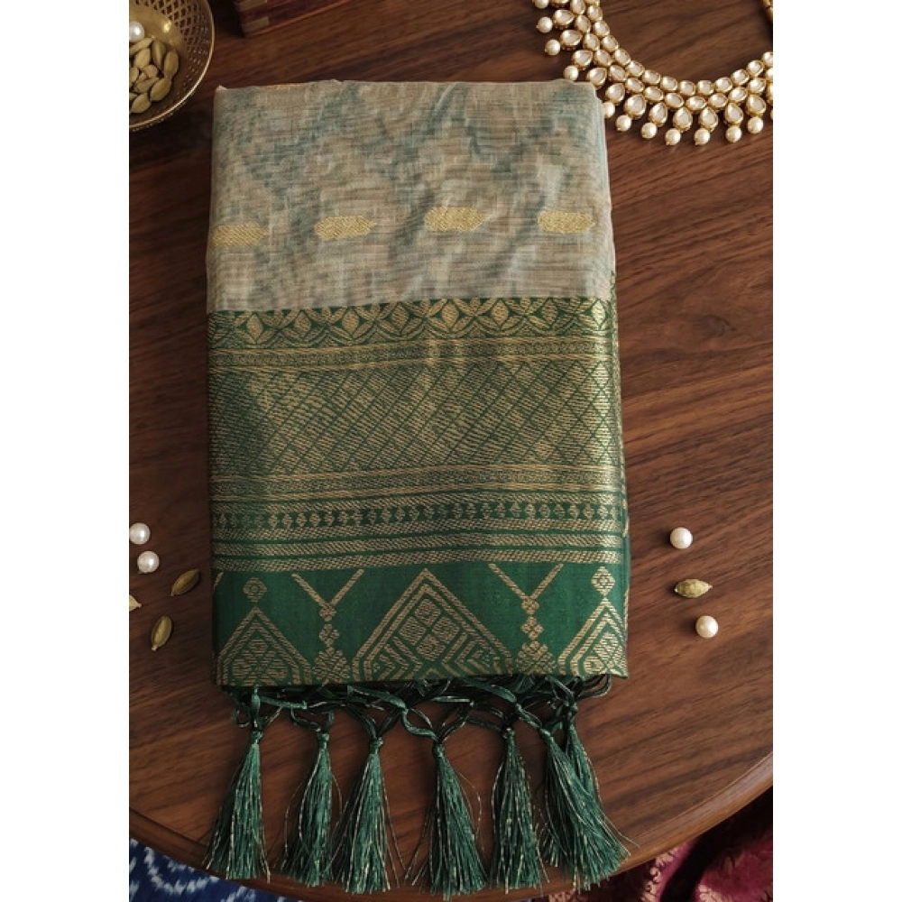 Cotton Printed Saree With Unstitched Blouse 5.5Mtr (Multicolor) - Image 3