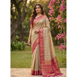 Cotton Printed Saree With Unstitched Blouse 5.5Mtr (Multicolor)
