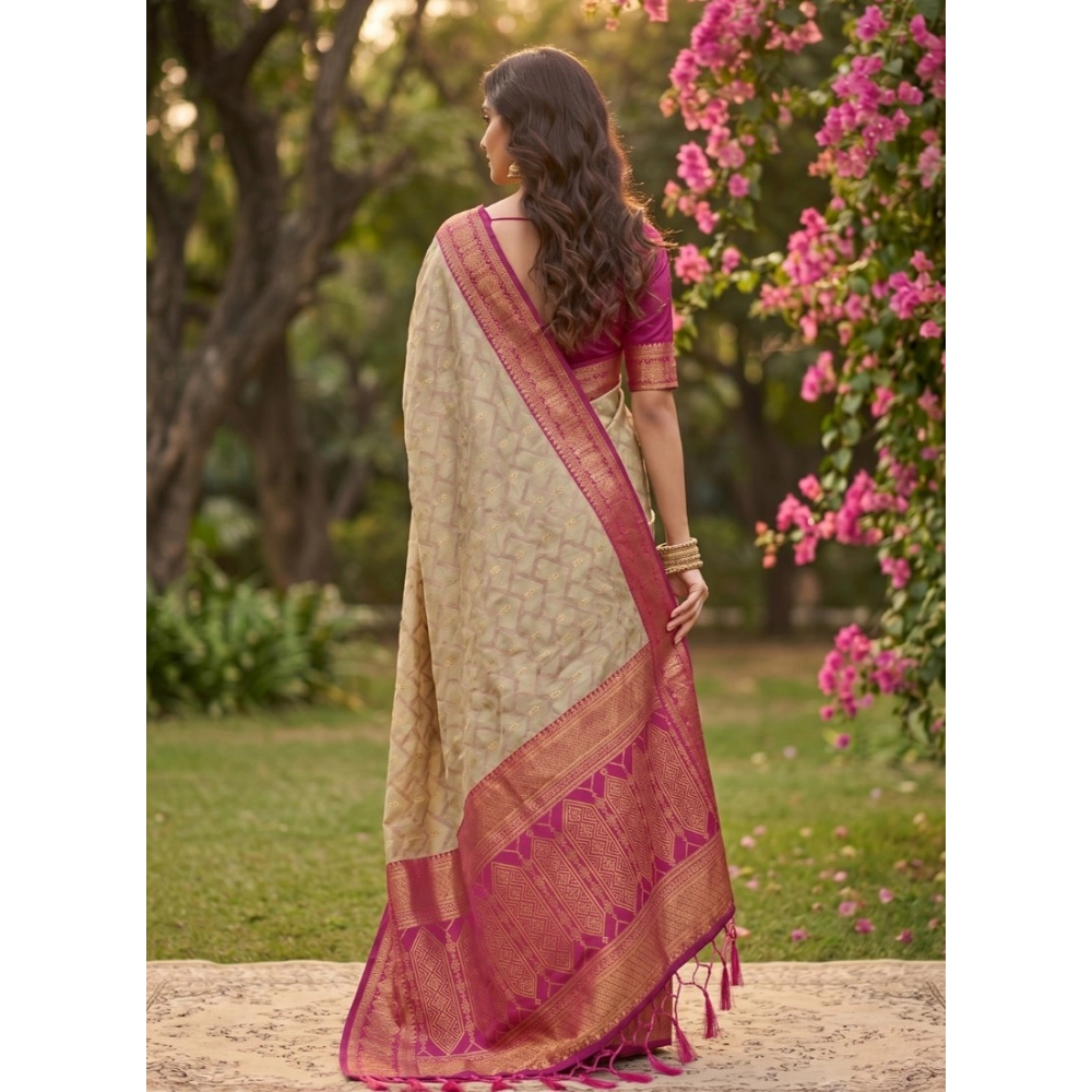 Cotton Printed Saree With Unstitched Blouse 5.5Mtr (Multicolor) - Image 4
