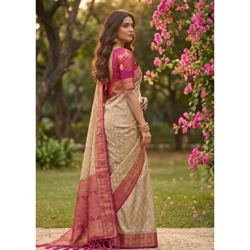 Cotton Printed Saree With Unstitched Blouse 5.5Mtr (Multicolor) - Image 3