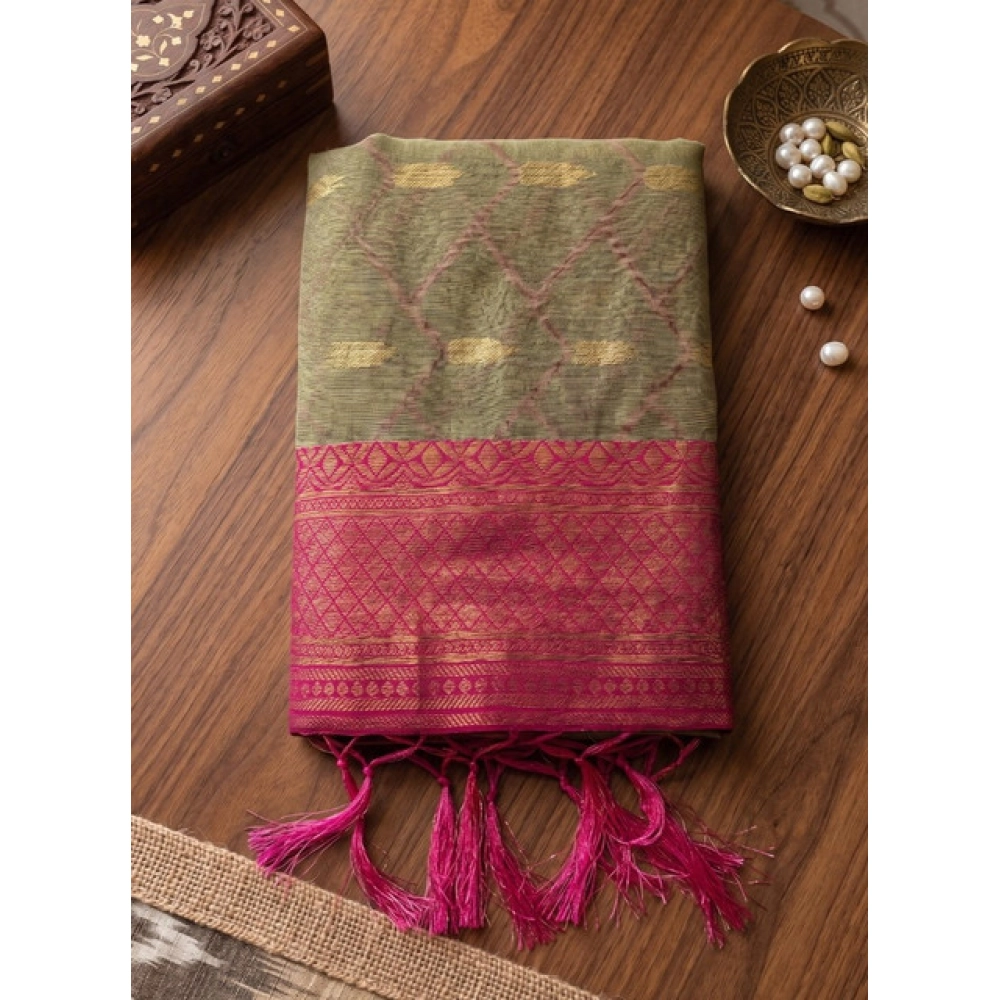 Cotton Printed Saree With Unstitched Blouse 5.5Mtr (Multicolor) - Image 2