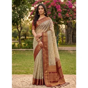 Cotton Printed Saree With Unstitched Blouse 5.5Mtr (Multicolor)