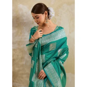 Silk Blend Printed Saree With Unstitched Blouse 5.5Mtr (Sea Green)