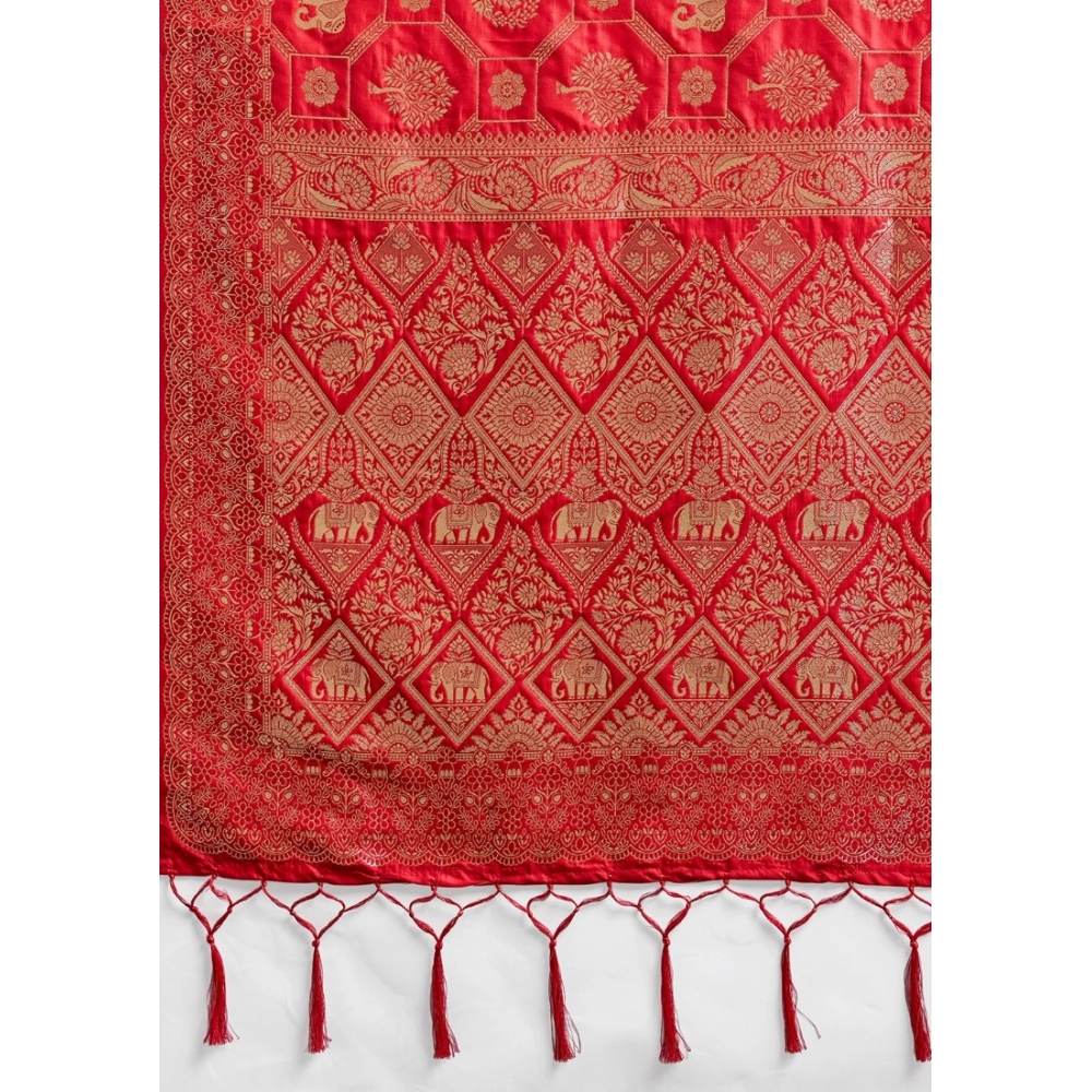 Silk Blend Printed Saree With Unstitched Blouse 5.5Mtr (Red) - Image 2