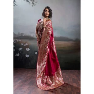 Silk Blend Printed Saree With Unstitched Blouse 5.5Mtr (Maroon)