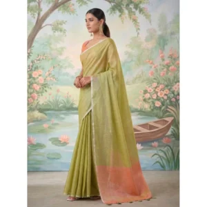 Tissue Silk Solid Saree With Unstitched Blouse 5.5Mtr (Green)