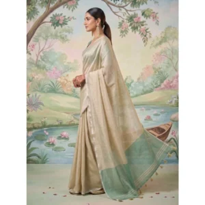 Tissue Silk Solid Saree With Unstitched Blouse 5.5Mtr (Beige)