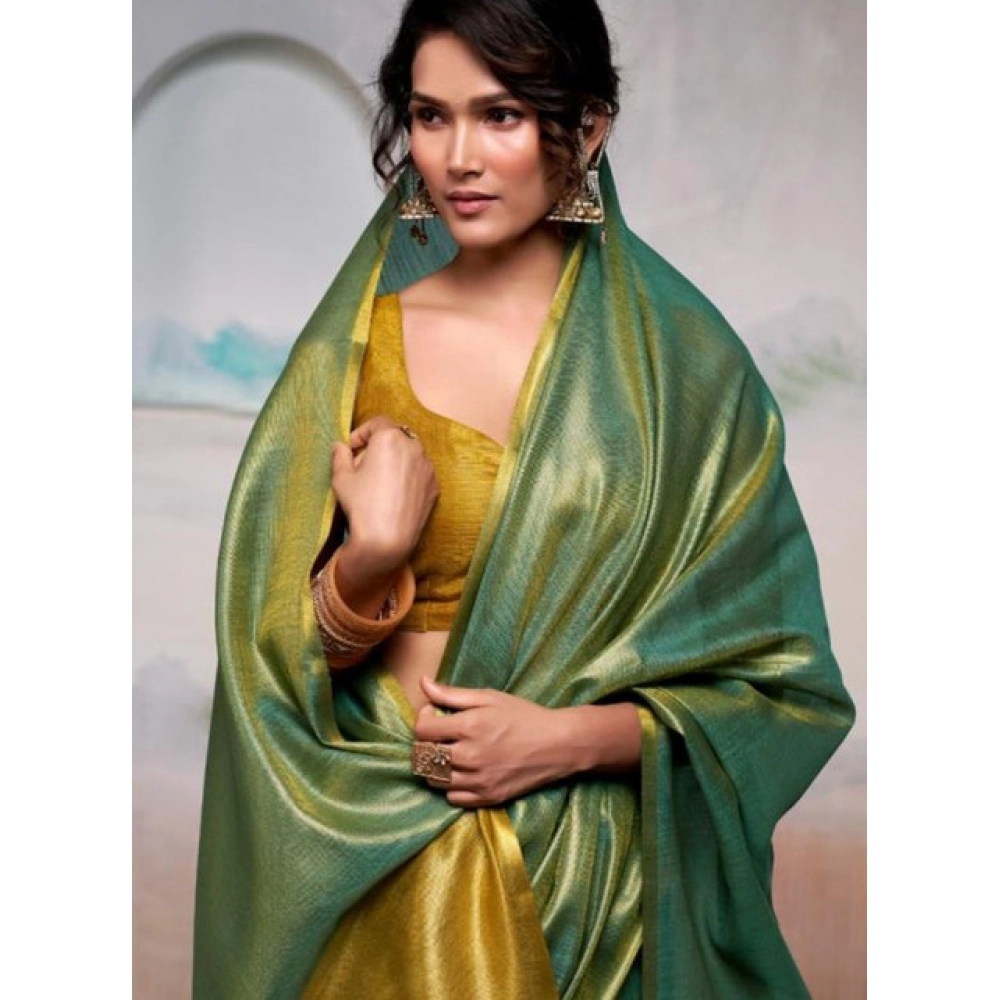 Tissue Silk Solid Saree With Unstitched Blouse 5.5Mtr (Light Green)