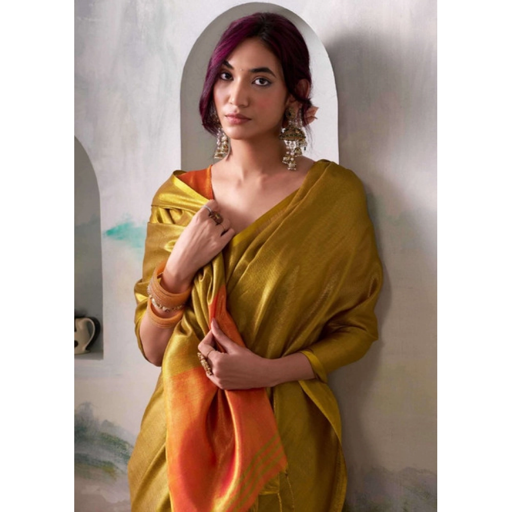 Tissue Silk Solid Saree With Unstitched Blouse 5.5Mtr (Mustard)
