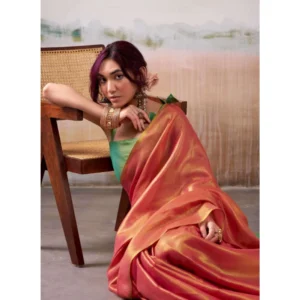 Tissue Silk Solid Saree With Unstitched Blouse 5.5Mtr (Peach)
