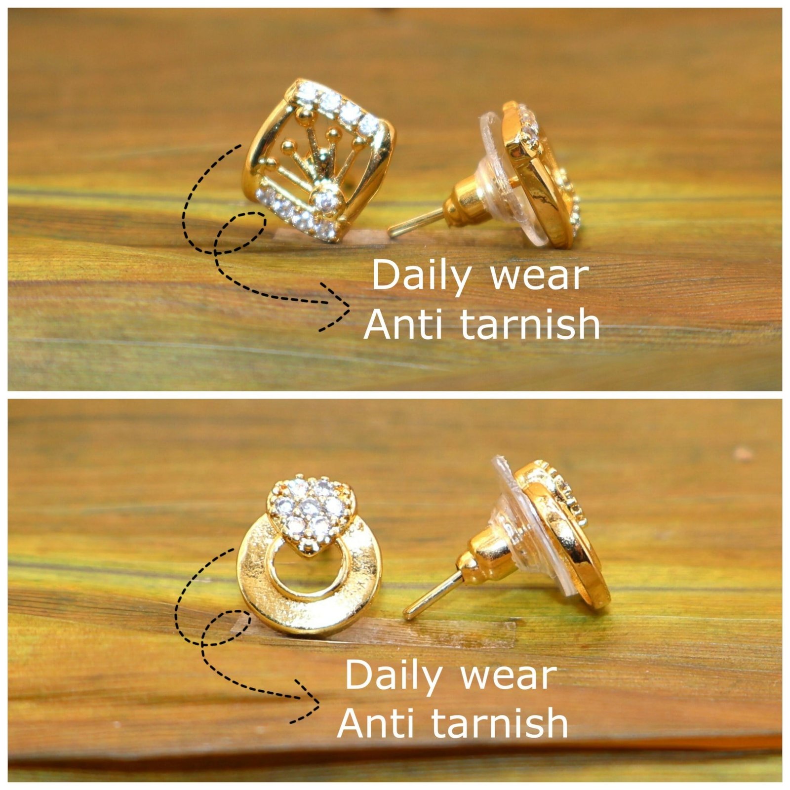 Radiant Duo | Gold-Plated Cubic Zirconia Stud Earring Set | Set of 2 Pairs - Image 2