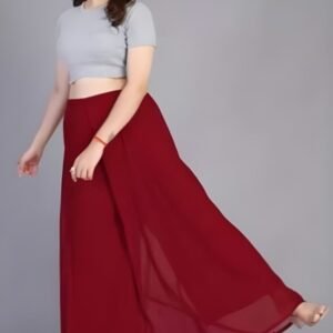 Georgette Solid High Rise Wide Leg Flared Palazzo with Elastic Waist (Maroon)